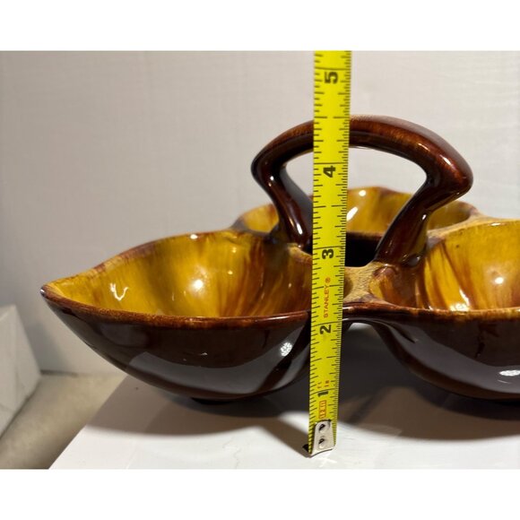 Blue Mountain Pottery Divided Dish Harvest Gold Nuts Condiments Candy Handle MCM - Picture 8 of 9